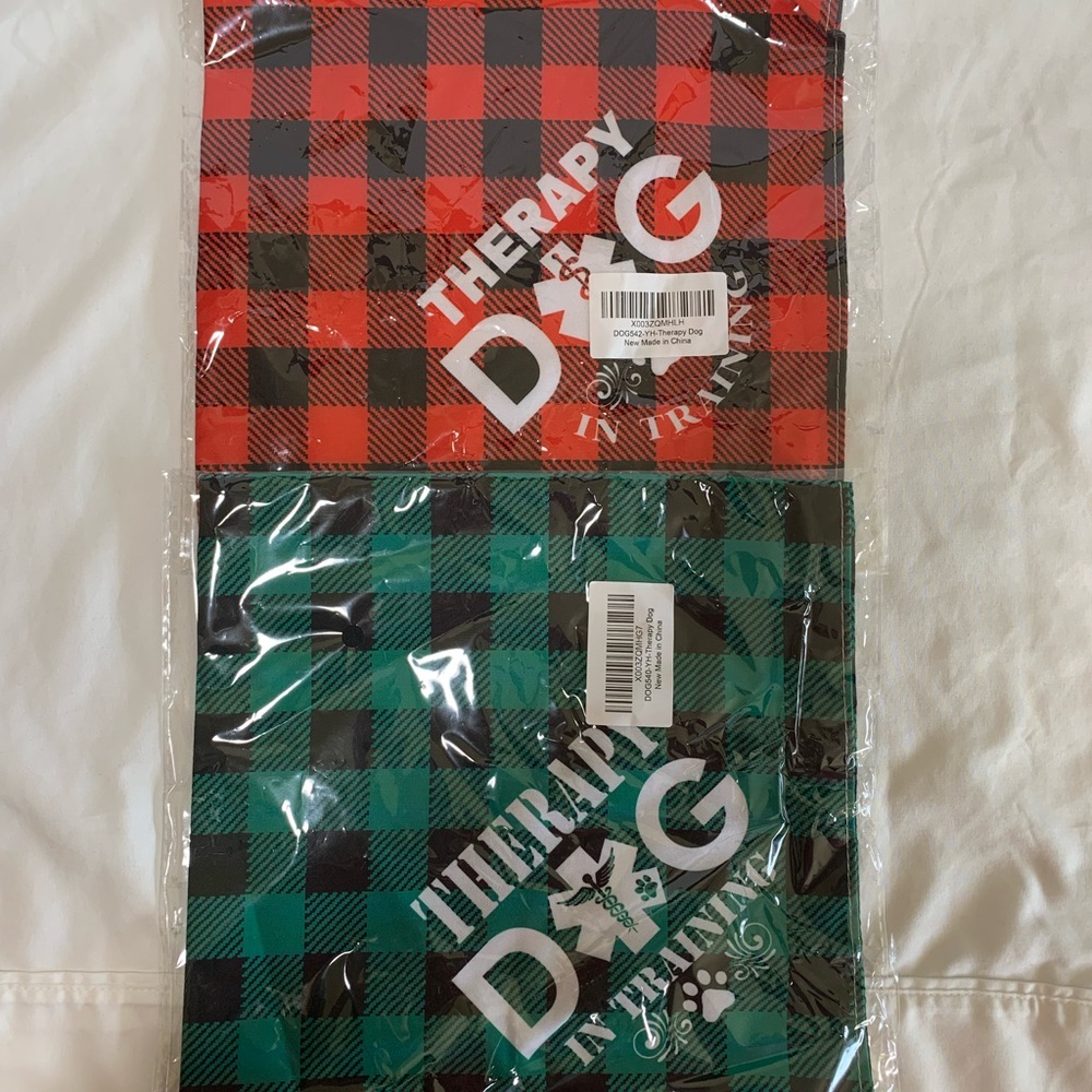 Therapy Dog Bandannas- 1 Red and 1 Green Plaid